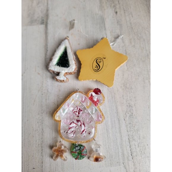 Glitter cannon falls gingerbread house Cookie Tree star set ornament Xmas - Picture 6 of 8